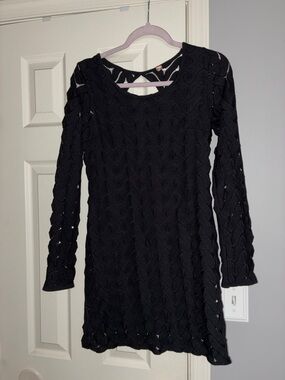 Free People Black Knit Long-Sleeve Dress Size M